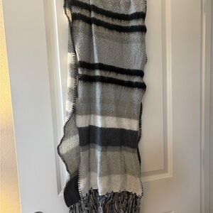 Gray and Black Striped Fringe scarf